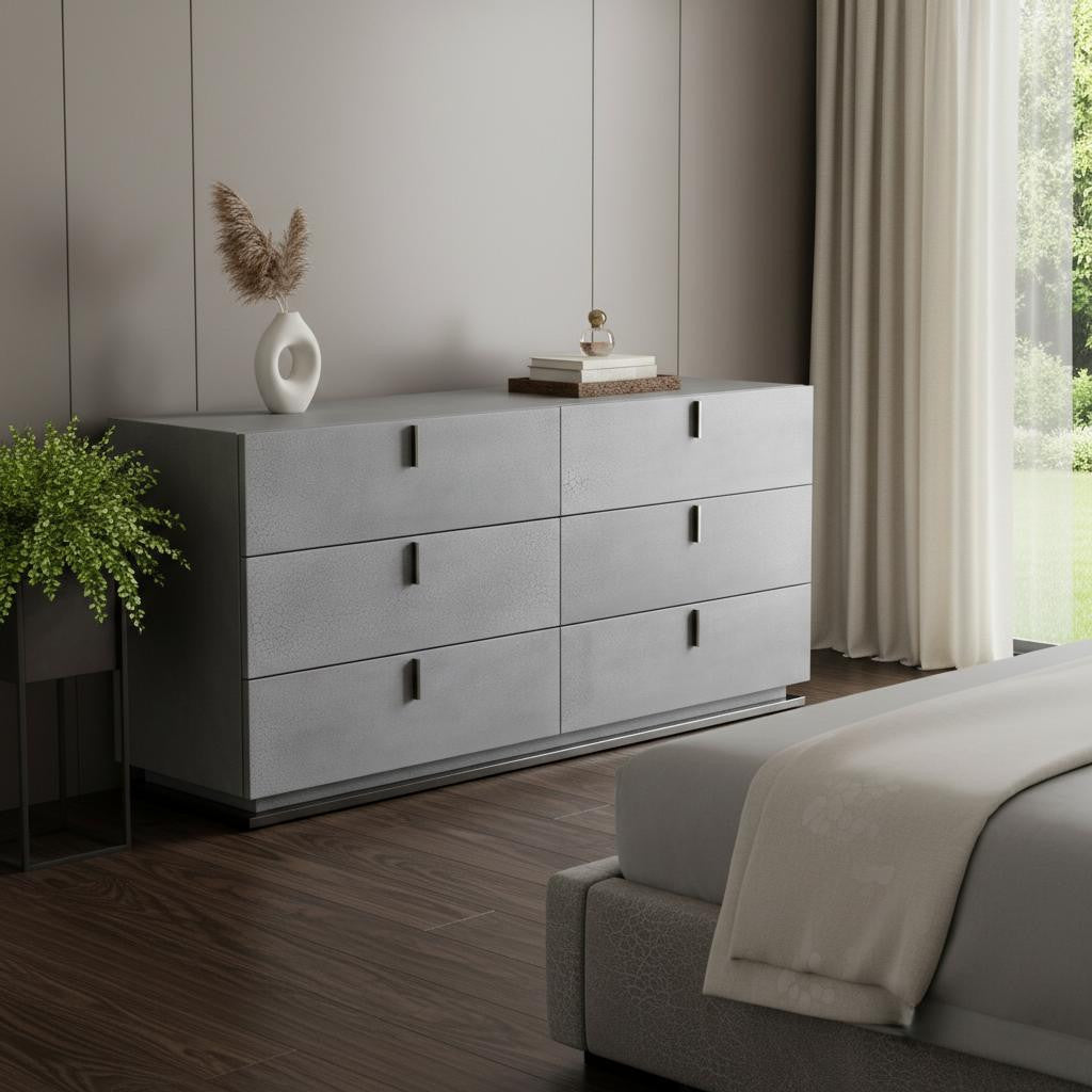 59" Gray Crackle Finish Wood Dresser