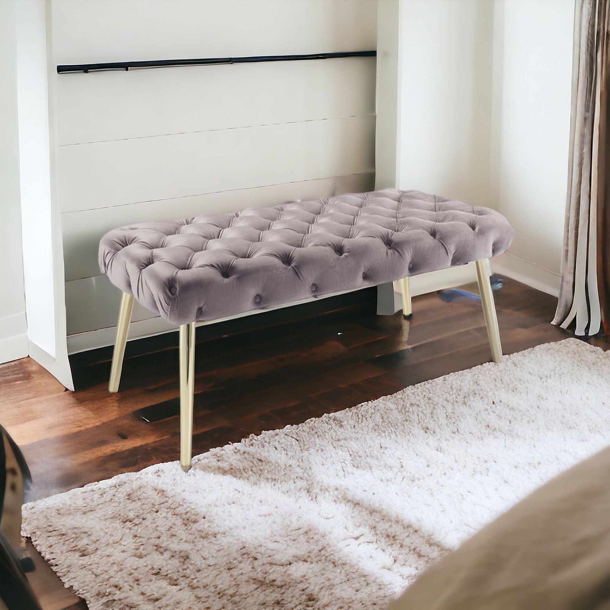 48" Velvet Tufted Deco Flat Bench