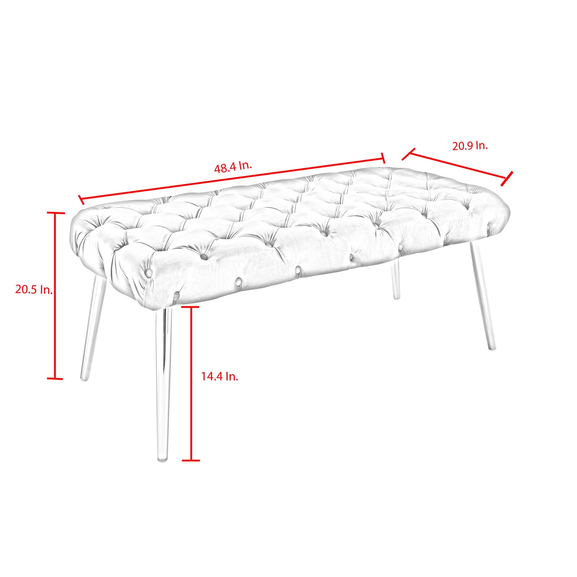 48" Velvet Tufted Deco Flat Bench