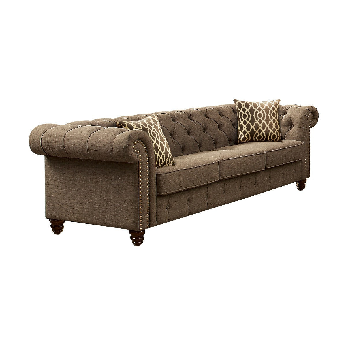 90" Brown Tufted Chesterfield Sofa