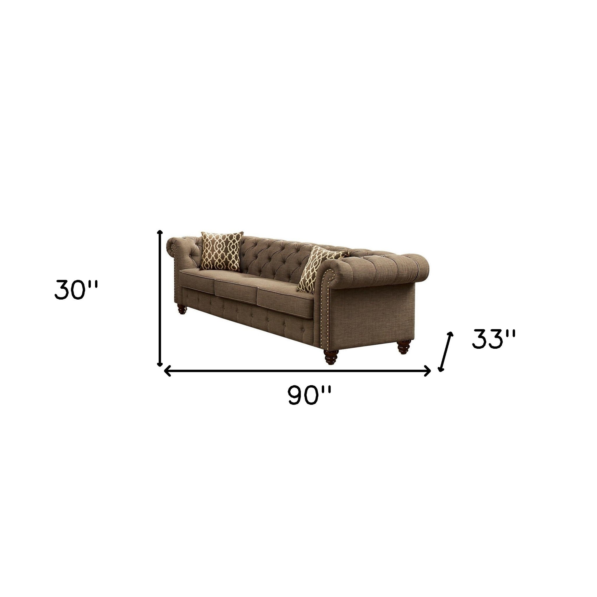 90" Brown Tufted Chesterfield Sofa