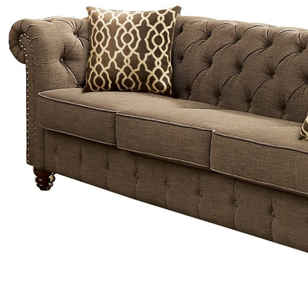 90" Brown Tufted Chesterfield Sofa
