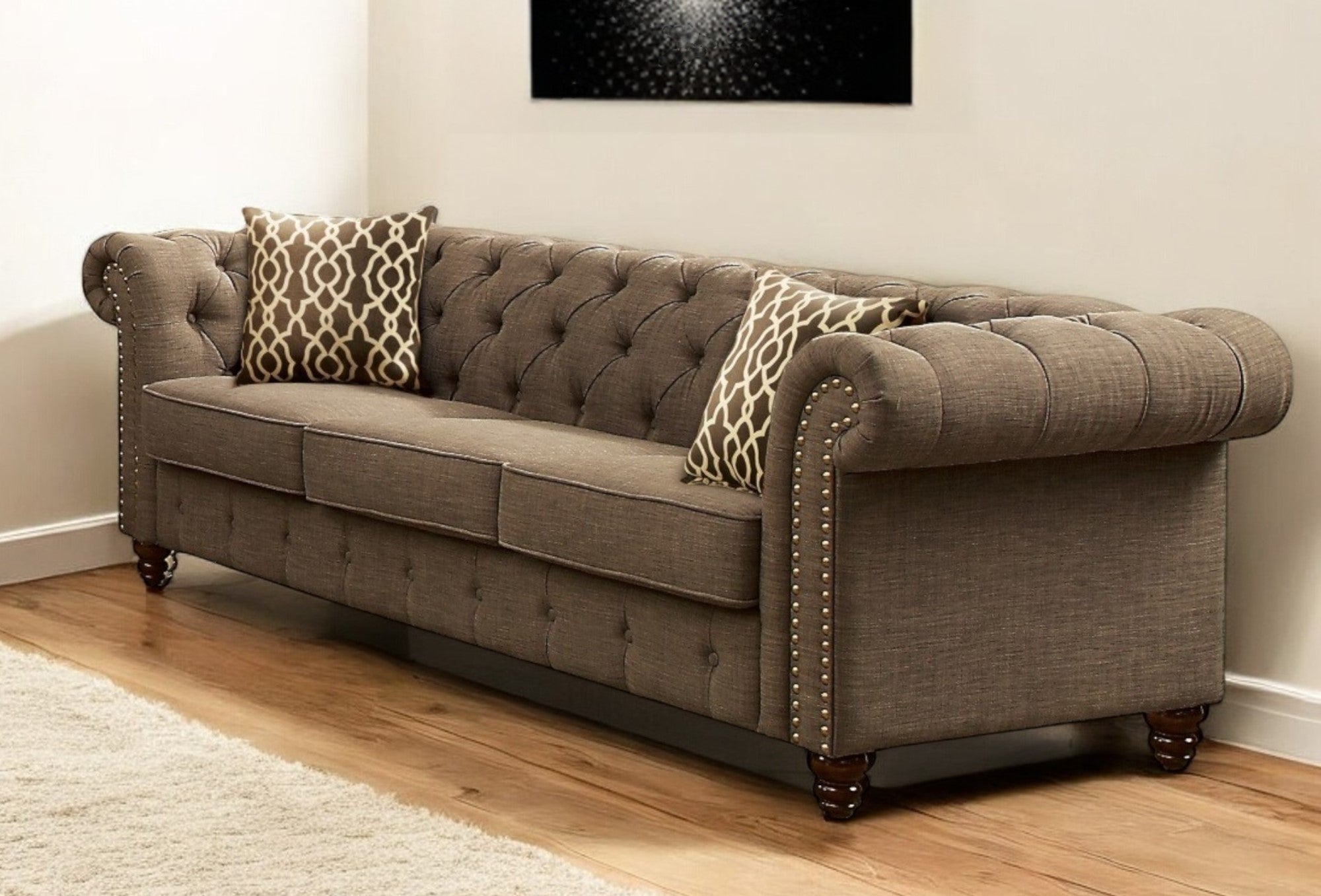 90" Brown Tufted Chesterfield Sofa