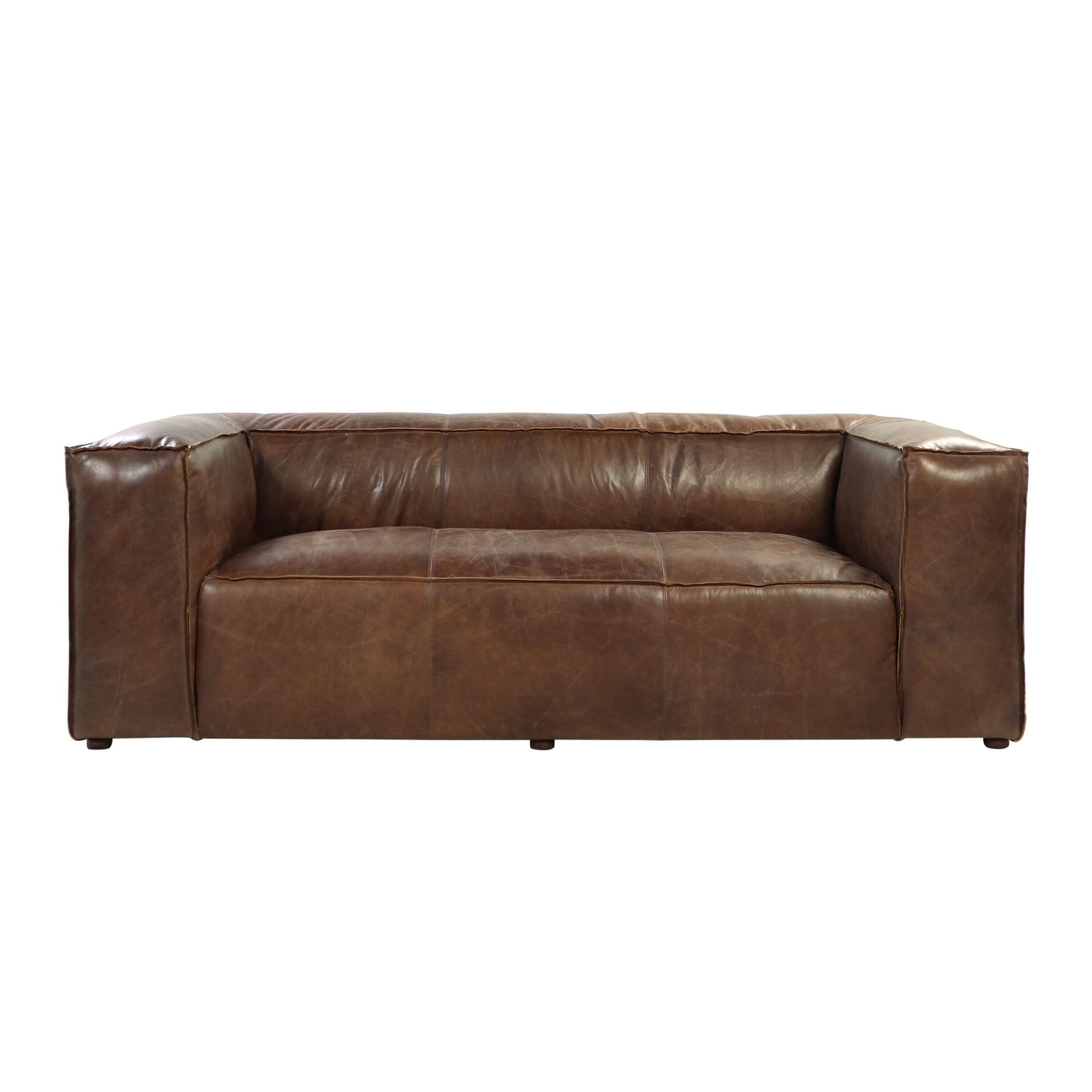 98" Brown Top-Grain Leather Tuxedo Sofa