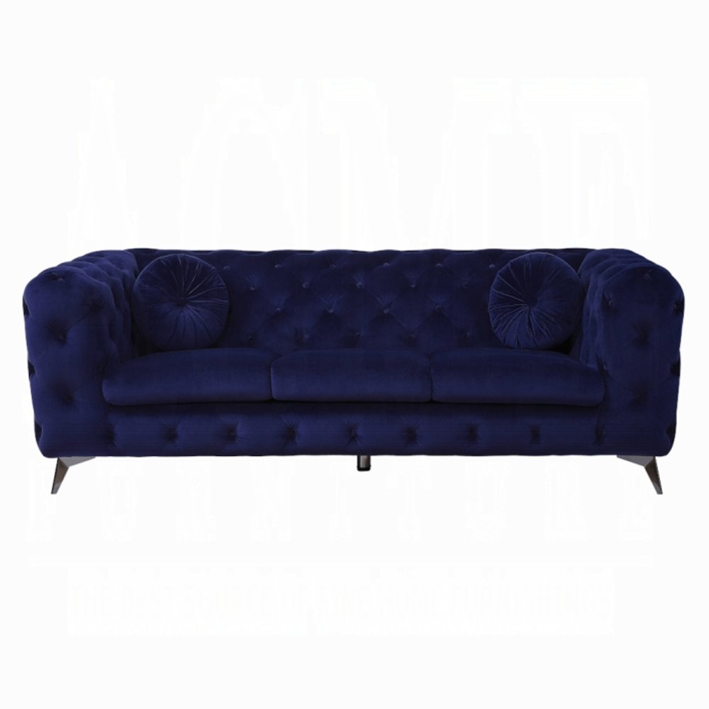 90" Blue Velvet Modern Chesterfield Sofa