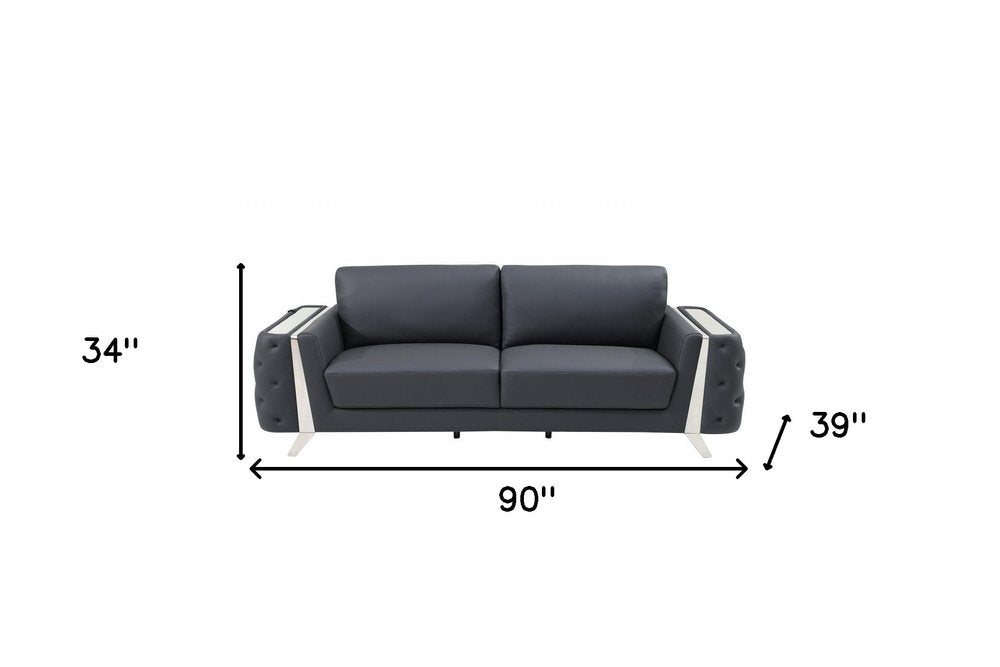 90" Leather Diamond Tufted Sofa