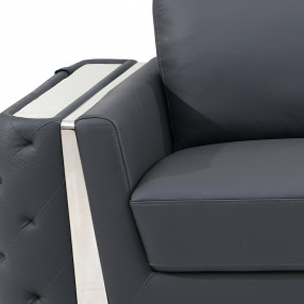 90" Leather Diamond Tufted Sofa