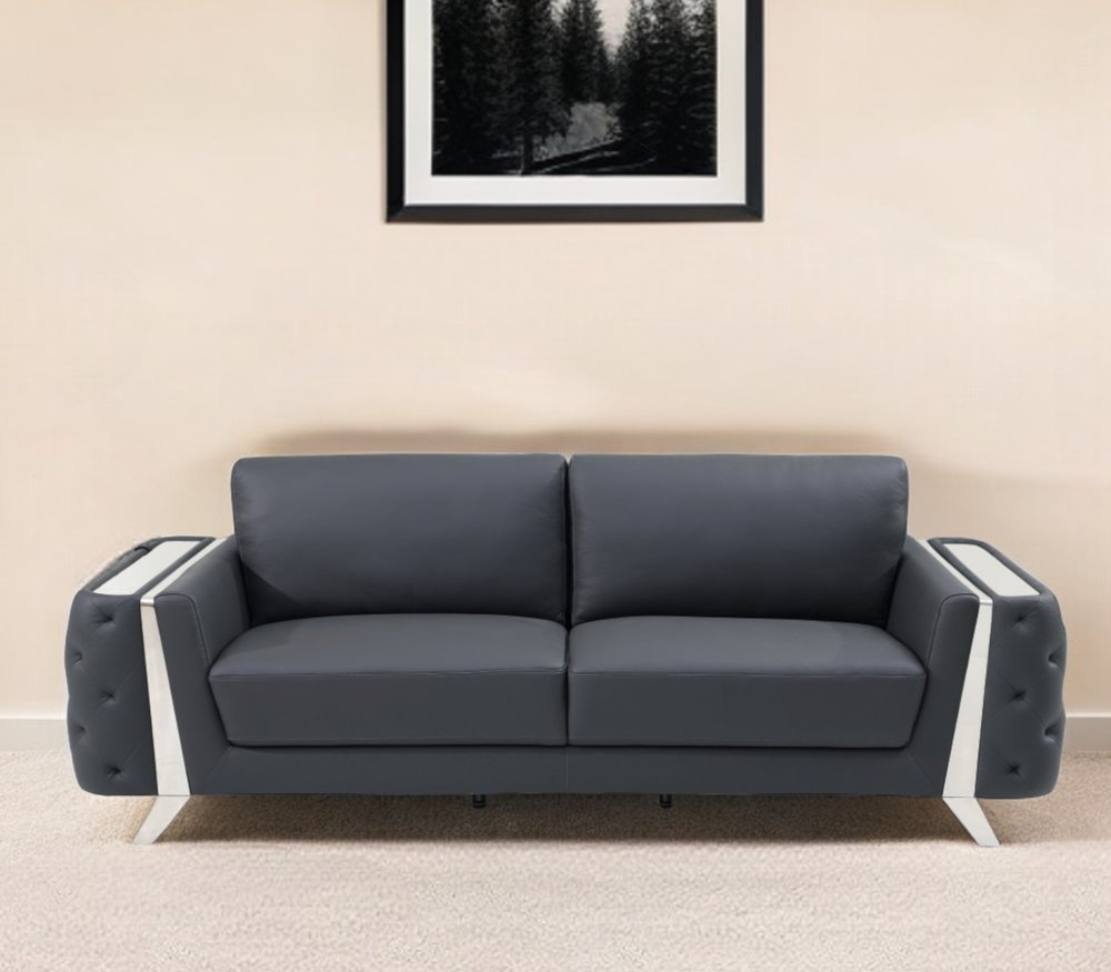 90" Leather Diamond Tufted Sofa