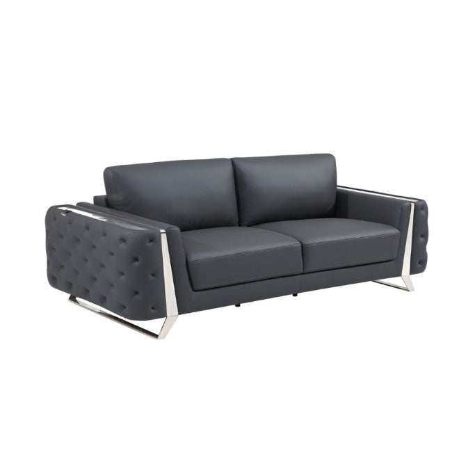 90" Leather Diamond Tufted Sofa