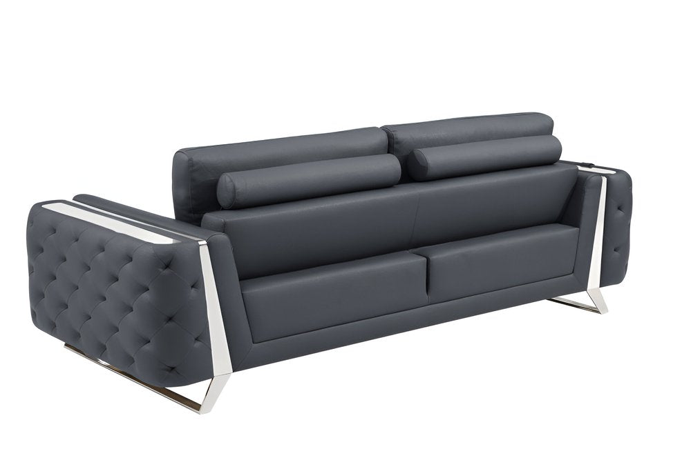 90" Leather Diamond Tufted Sofa