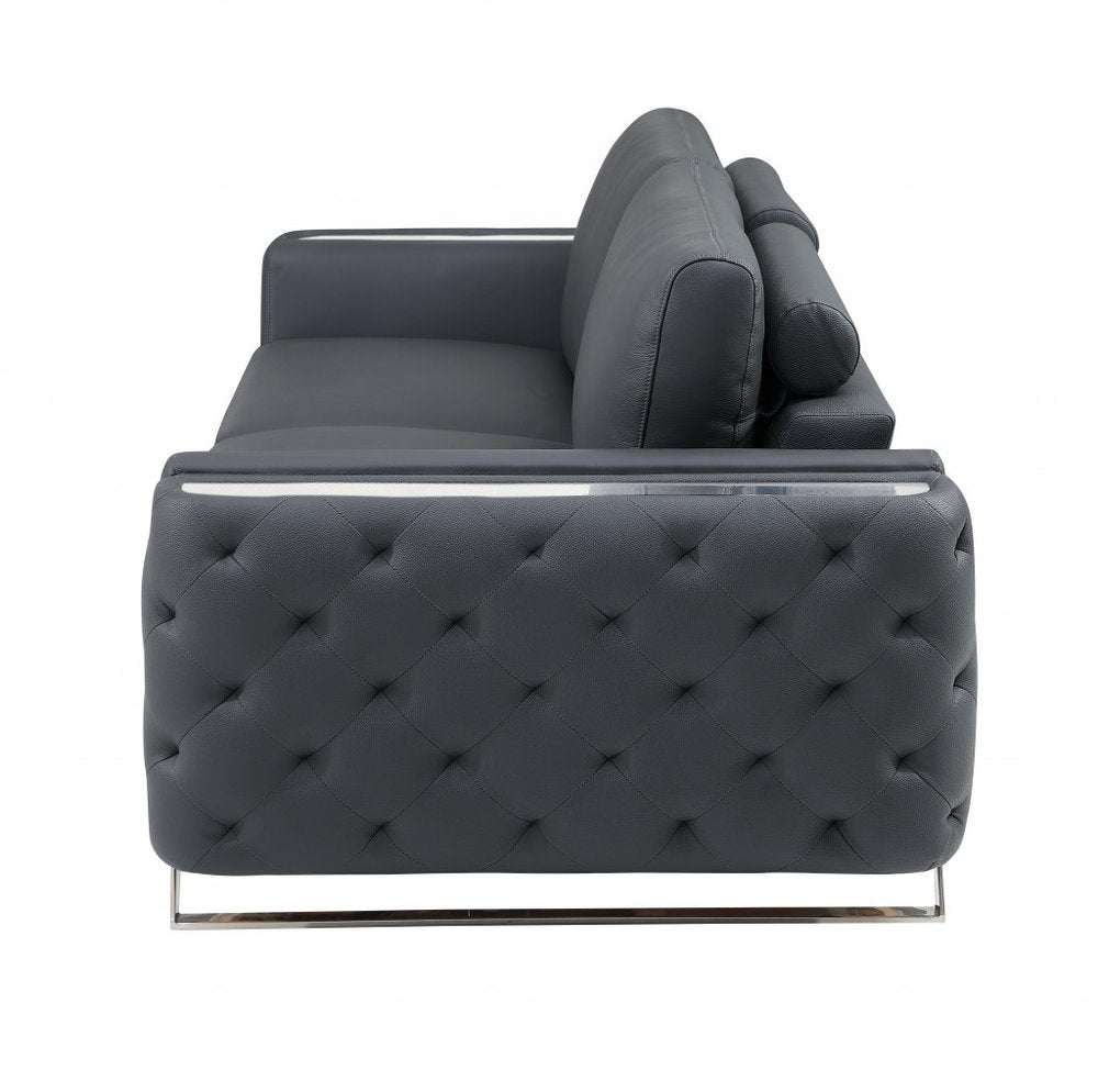 90" Leather Diamond Tufted Sofa