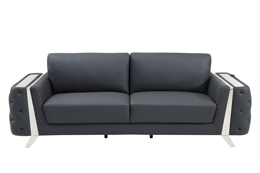 90" Leather Diamond Tufted Sofa