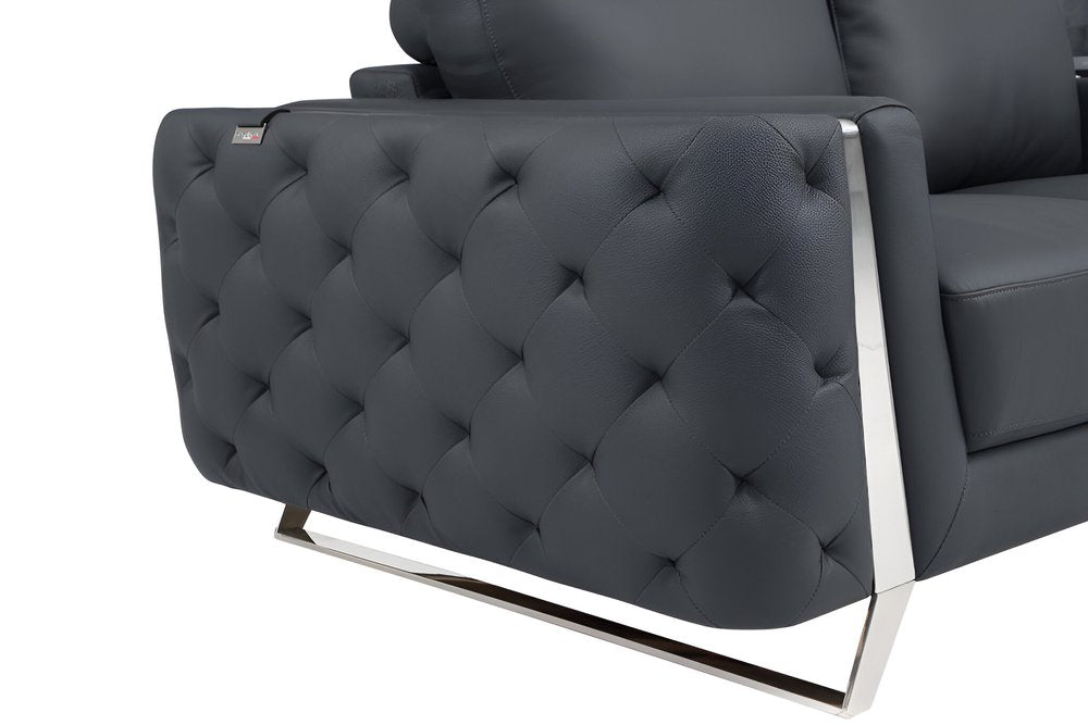 90" Leather Diamond Tufted Sofa