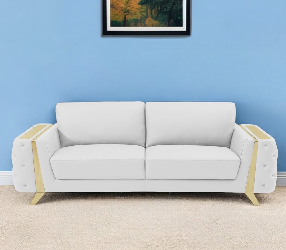 90" Leather Diamond Tufted Sofa