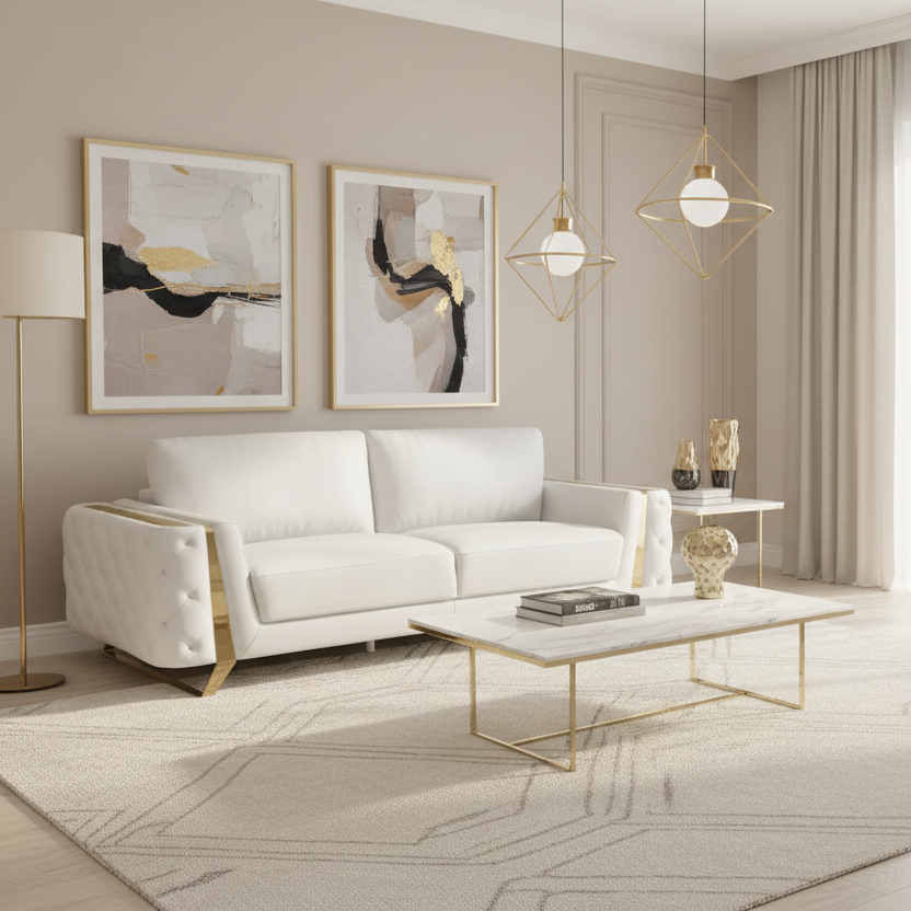90" Leather Diamond Tufted Sofa