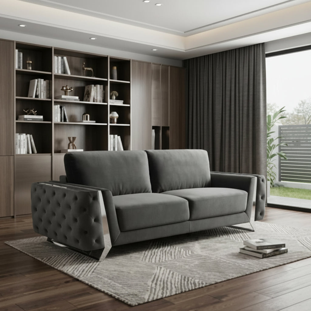 90" Contemporary Velvet Tufted Club Sofa