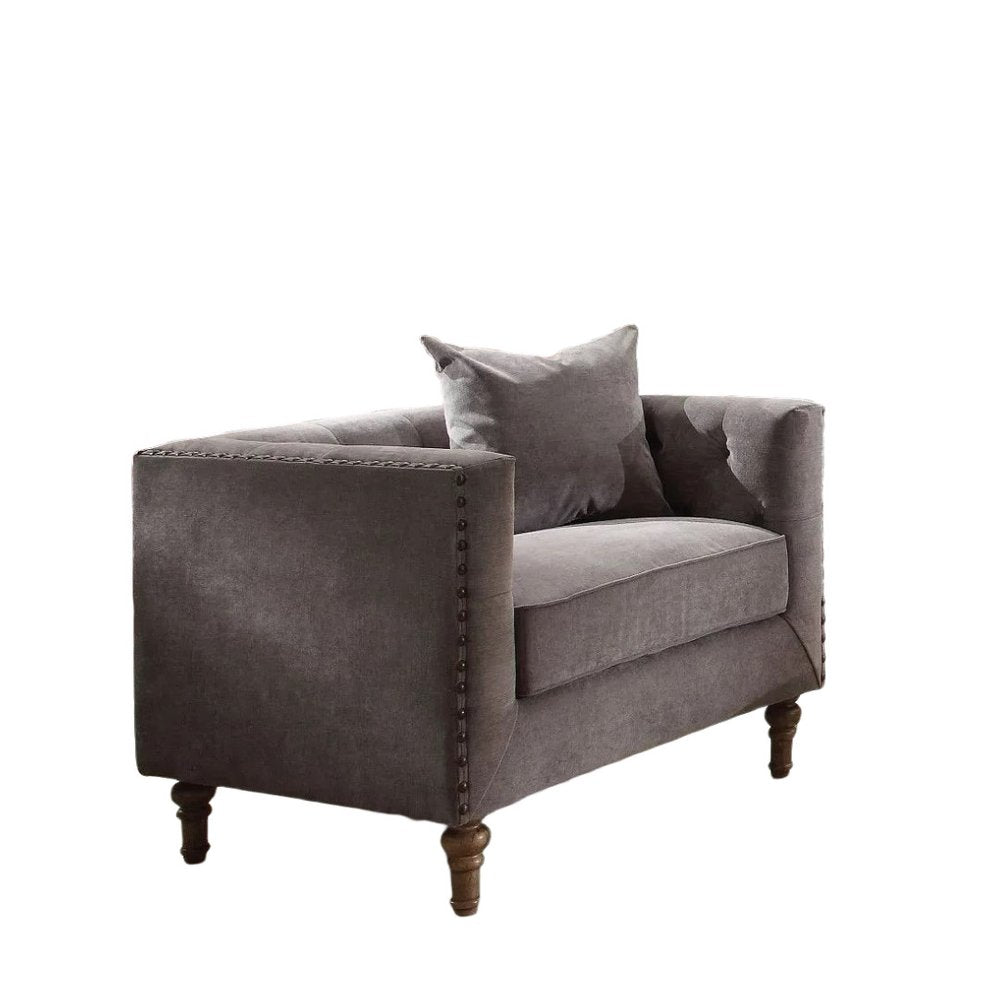 41" Gray Velvet Tuxedo Tufted Armchair