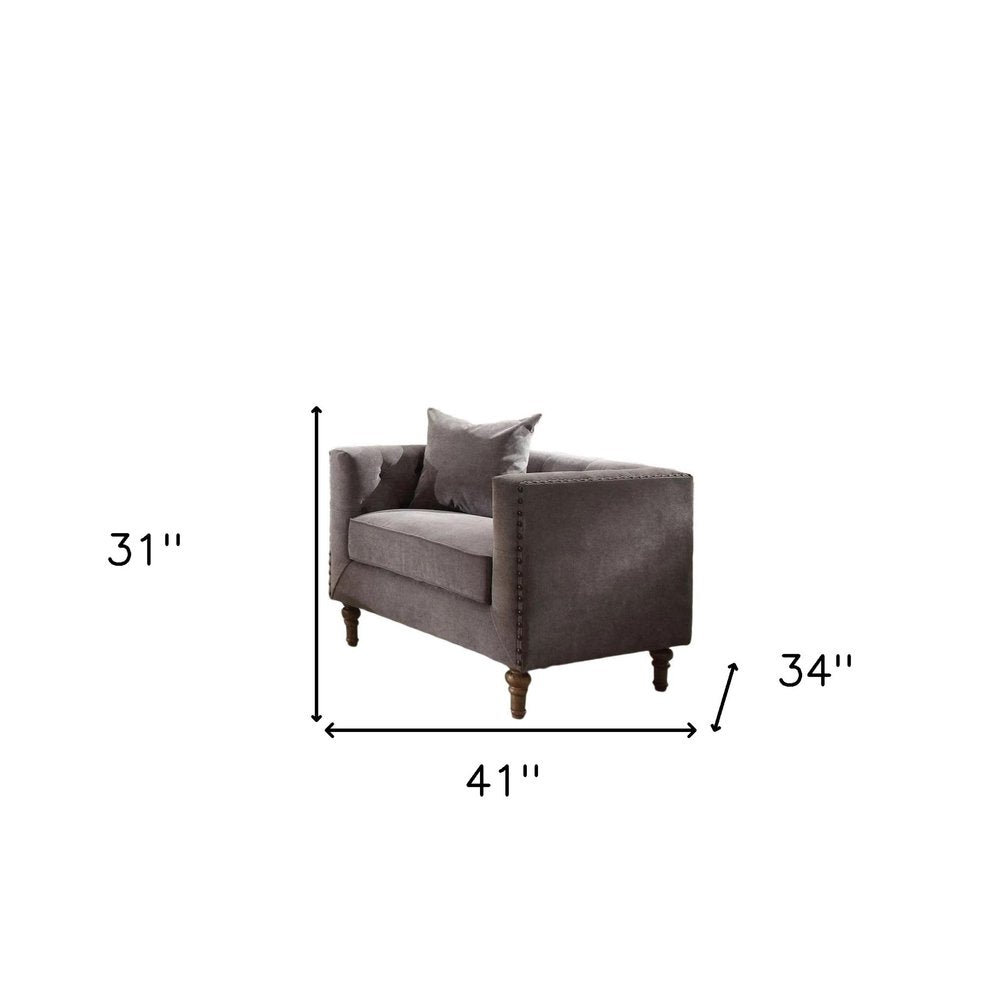 41" Gray Velvet Tuxedo Tufted Armchair