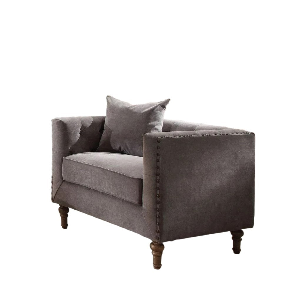 41" Gray Velvet Tuxedo Tufted Armchair