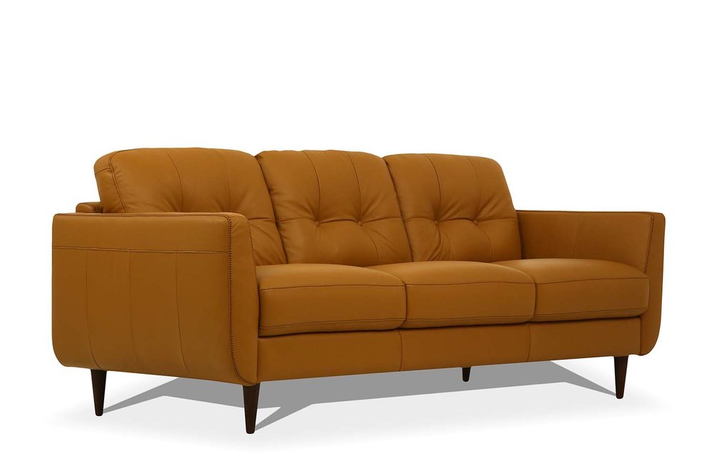 83" Leather Button Tufted Sofa