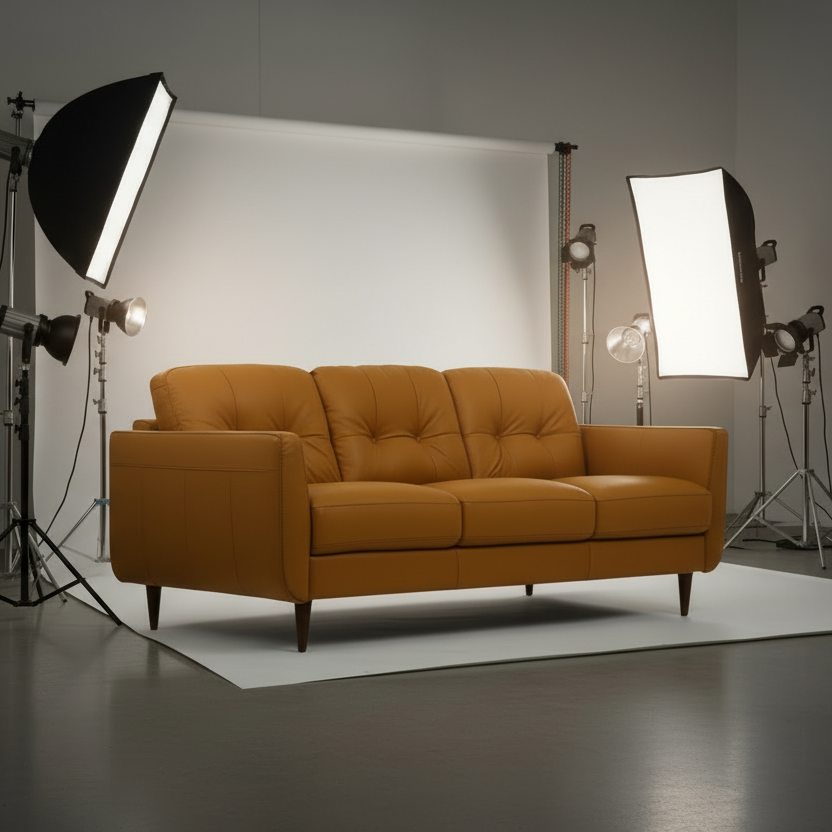 83" Leather Button Tufted Sofa