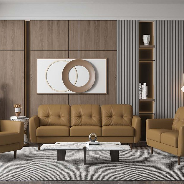 83" Leather Button Tufted Sofa