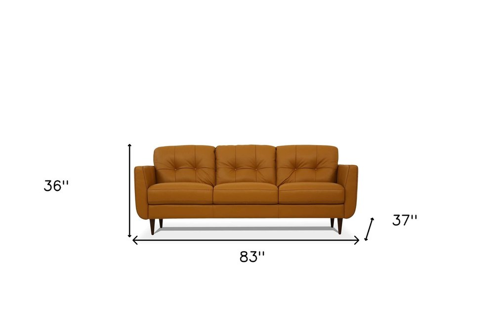 83" Leather Button Tufted Sofa