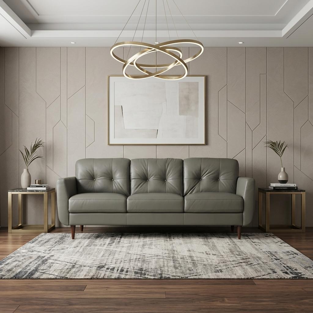 83" Leather Button Tufted Sofa