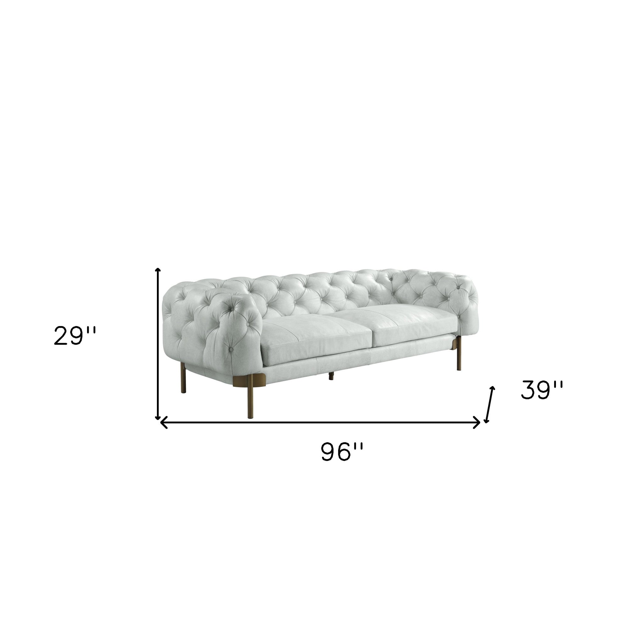 96" Light Gray Top-Grain Leather Modern Chesterfield Sofa