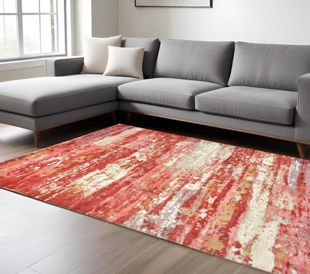 Red and Pink Abstract Area Rug