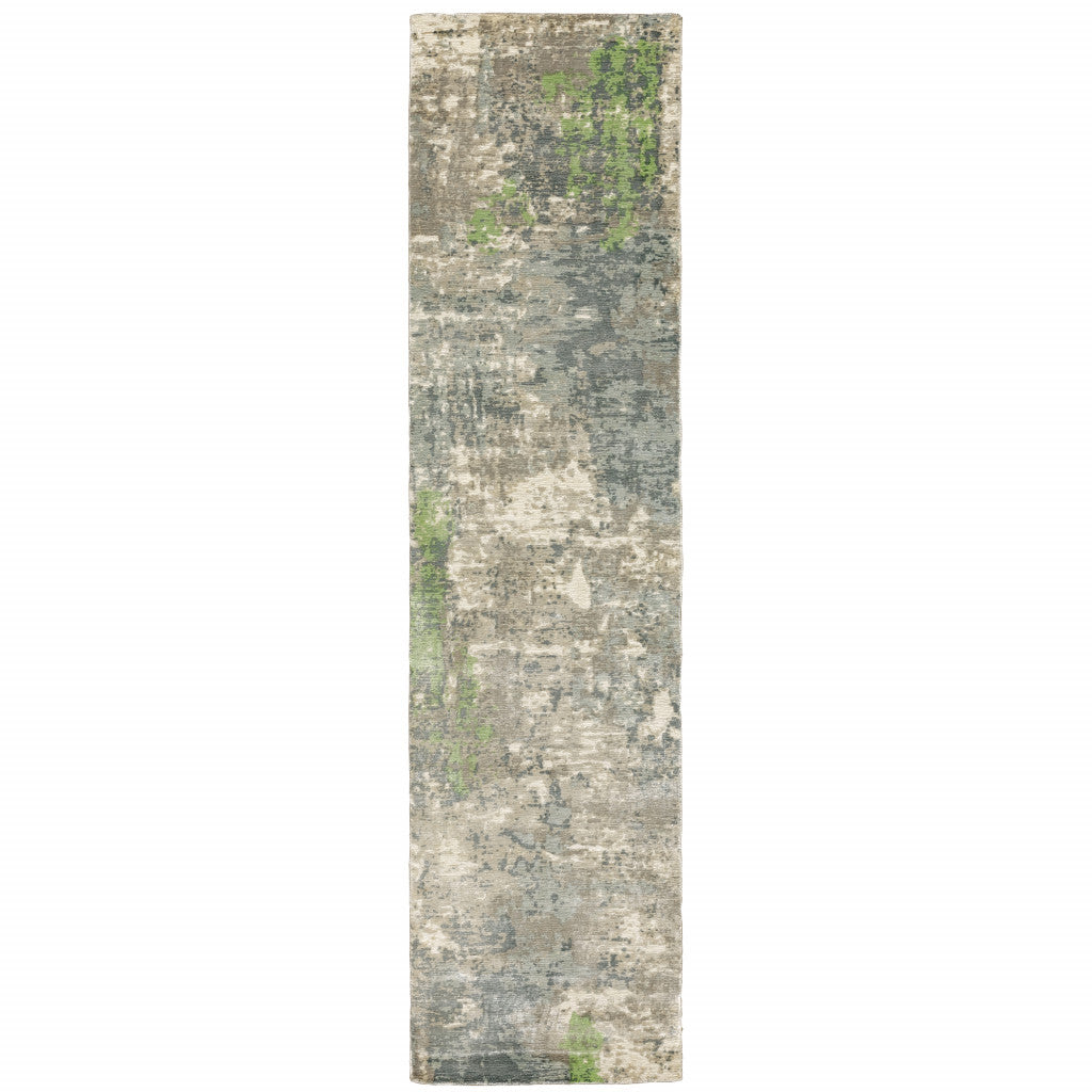 2' X 10' Blue and Green Abstract Runner Rug