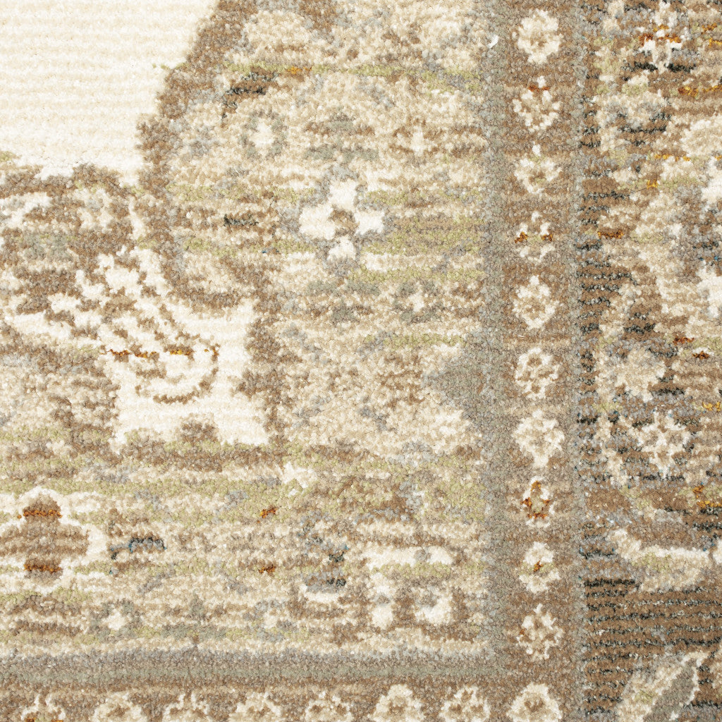 2' x 12' White and Beige 3 Medallion Runner Rug