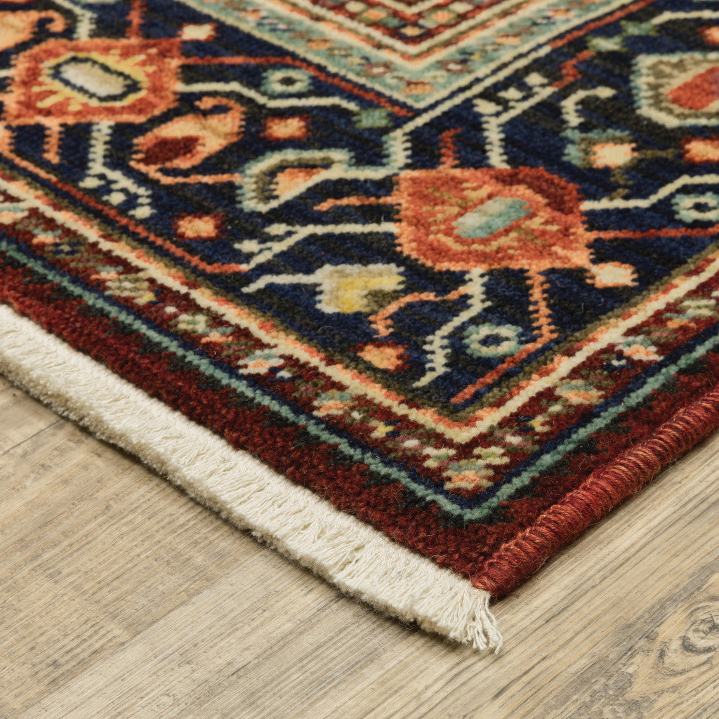 2' X 10' Red, Black, and Beige Medallion Fringe Rug