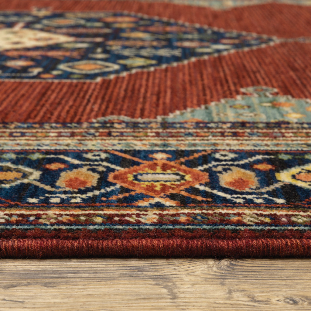2' X 10' Red, Black, and Beige Medallion Fringe Rug