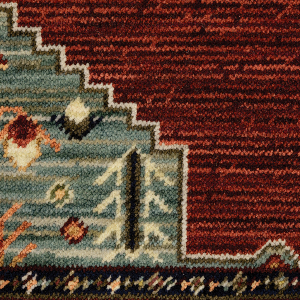 2' X 10' Red, Black, and Beige Medallion Fringe Rug
