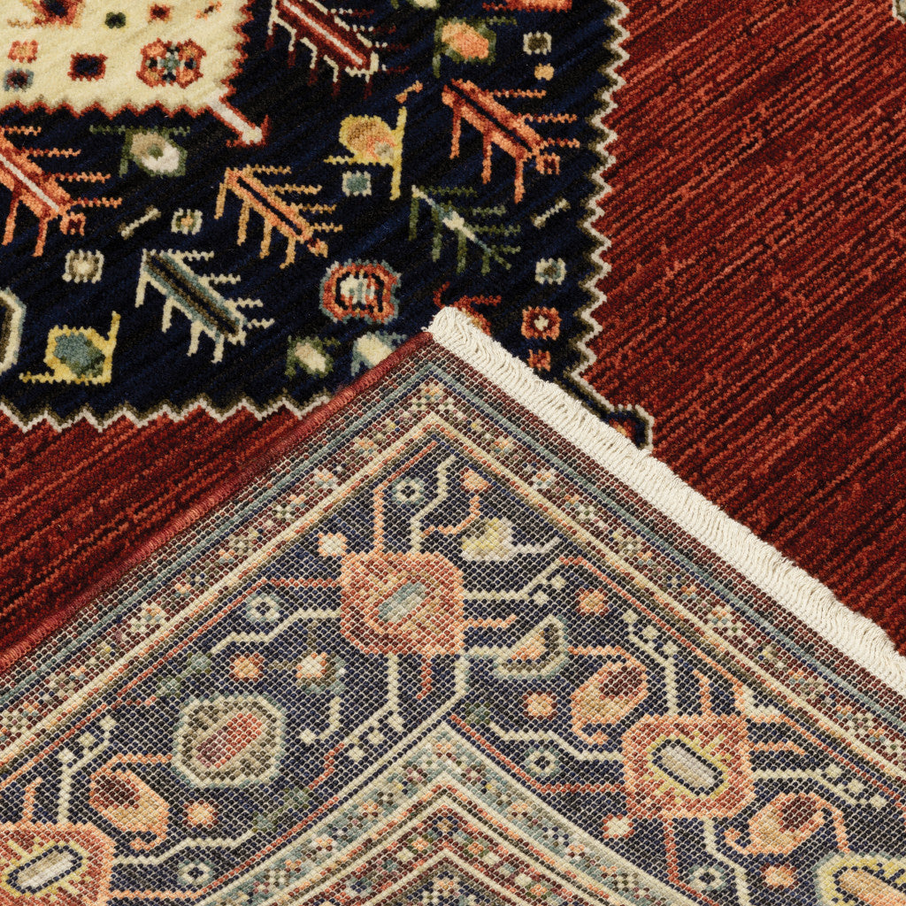 2' X 10' Red, Black, and Beige Medallion Fringe Rug