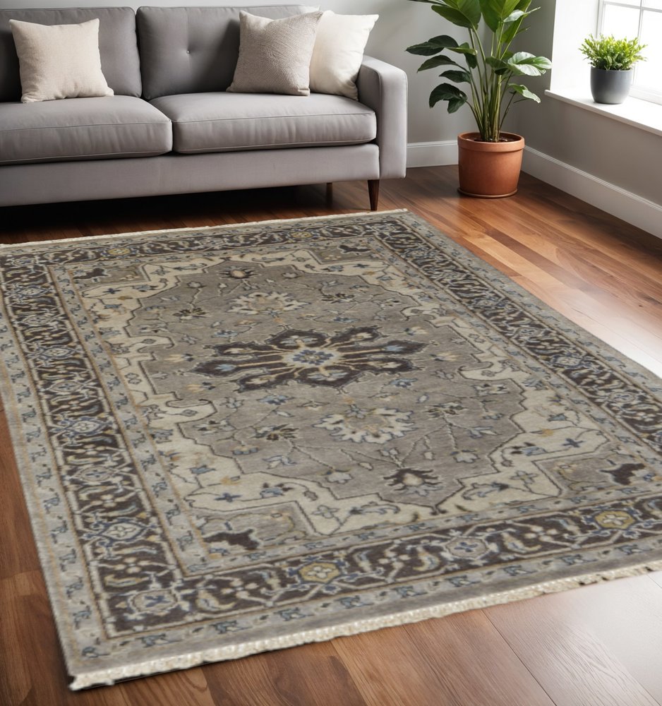 2' x 8' Beige, Blue and Gray Medallion Runner Rug