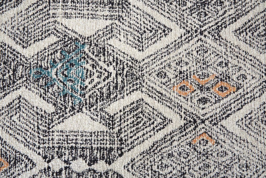 Ivory and Green Geometric Wool Rug