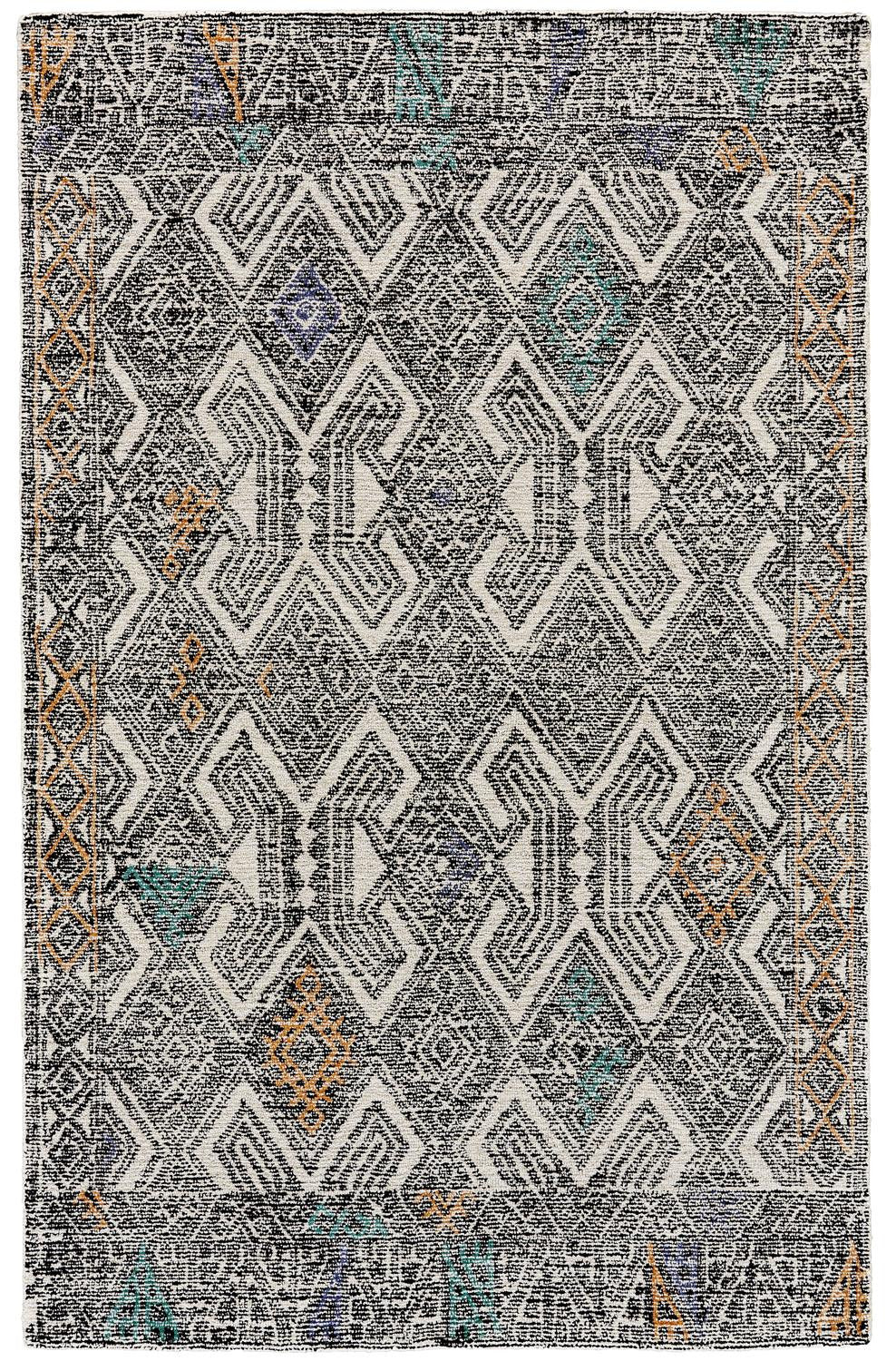 Ivory and Green Geometric Wool Rug