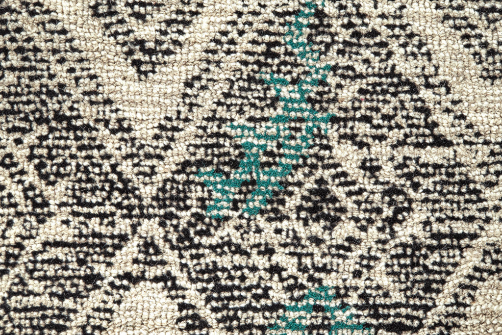 2' x 8' Ivory and Green Geometric Wool Round Rug