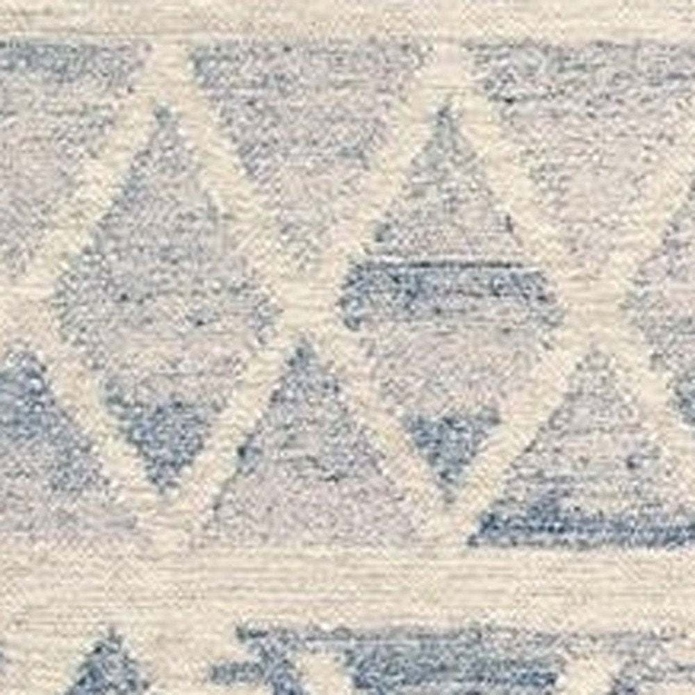 Blue and Ivory Wool Flatweave Lodge Rug with Fringe