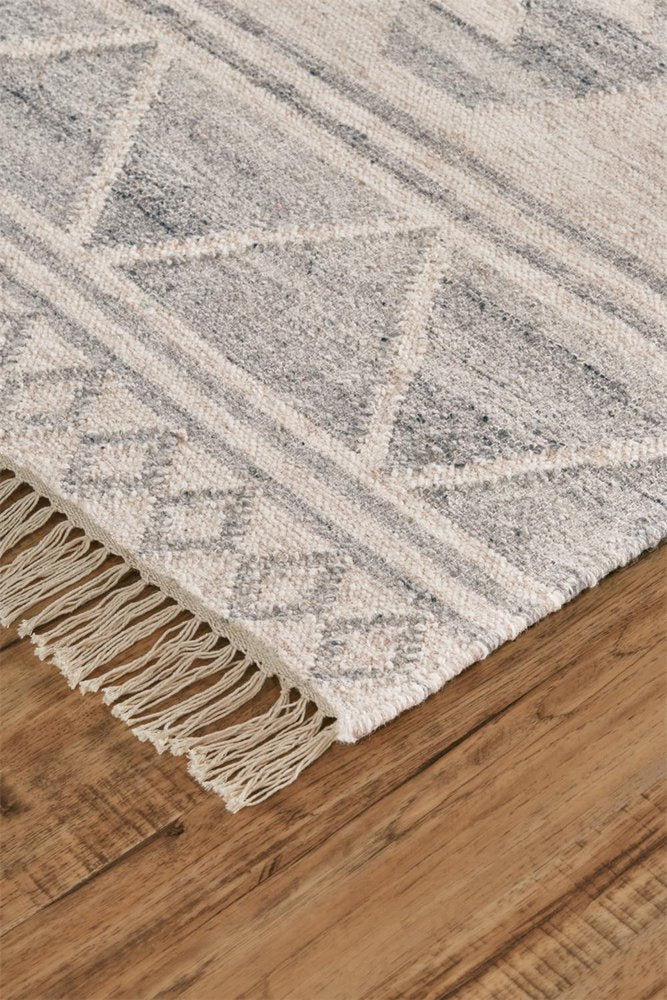 Blue and Ivory Wool Flatweave Lodge Rug with Fringe