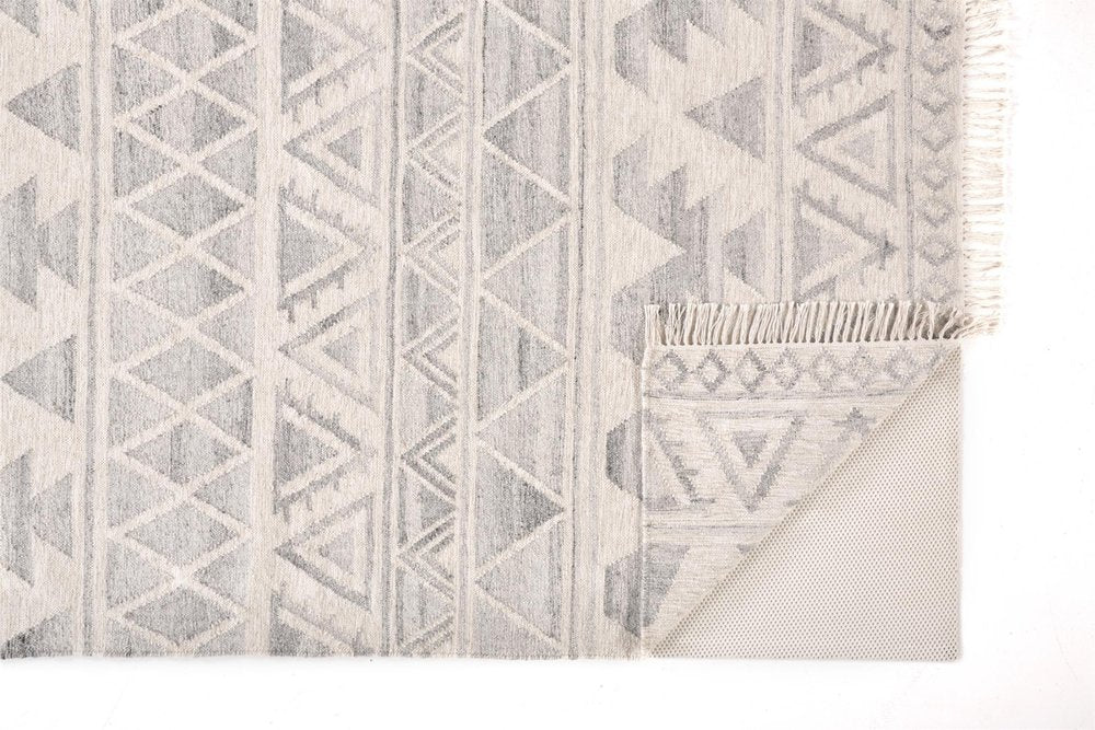 Blue and Ivory Wool Flatweave Lodge Rug with Fringe