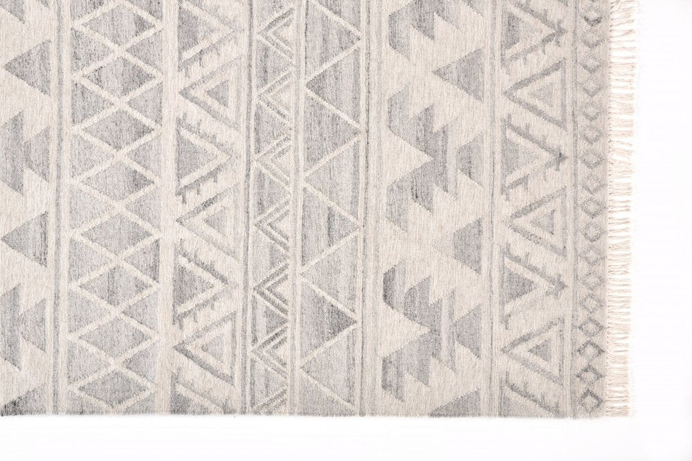 Blue and Ivory Wool Flatweave Lodge Rug with Fringe