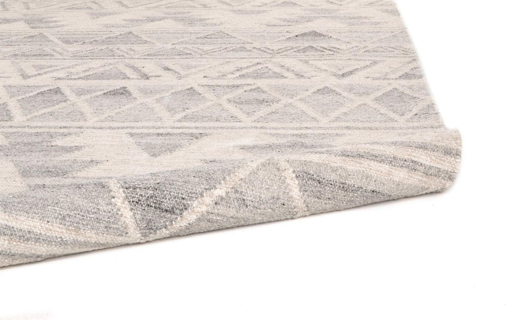 Blue and Ivory Wool Flatweave Lodge Rug with Fringe