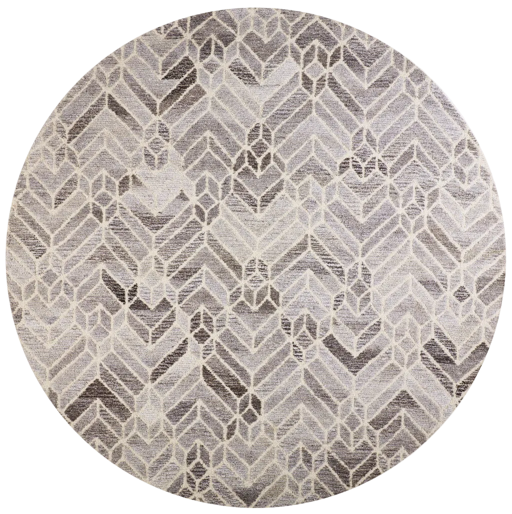 8' Gray And Ivory Round Chevron Rug