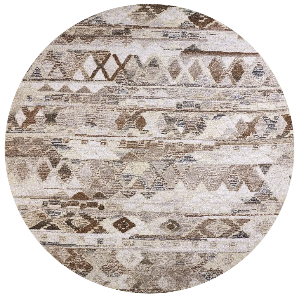 8' Gray and Ivory Round Wool Geometric Hand Tufted Rug
