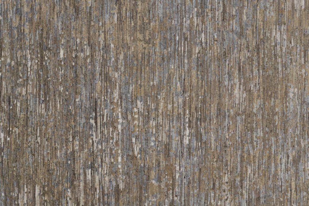 2' x 8' Brown and Gray Hand Knotted Wool Abstract Runner Rug