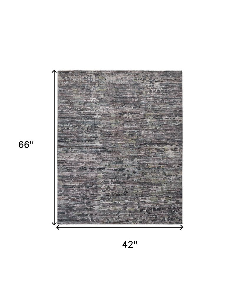 2' x 8' Blue and Gray Hand Knotted Wool Abstract Runner Rug