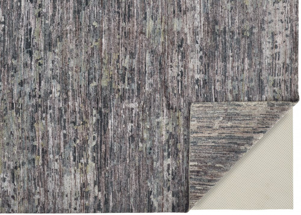 2' x 8' Blue and Gray Hand Knotted Wool Abstract Runner Rug